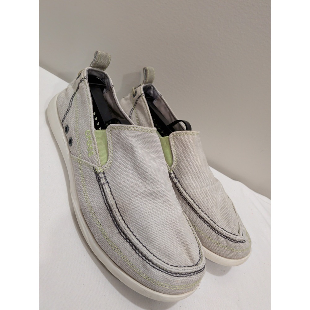 Crocs Walu Mens Light Gray Canvas Slip On Loafer Comfort Casual Shoes 9 11270